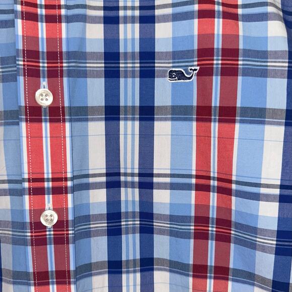 Vineyard Vines Preppy Slim Fit Blue Red Plaid Whale Button Up Shirt Size Small - Picture 4 of 14